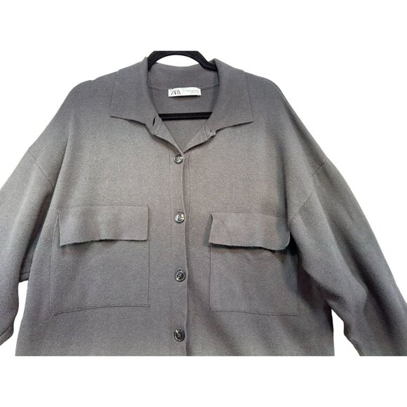 Zara Womens Button-Up Oversized Knit Shirt Jacket M Gray Made In Turkey Heavy - Picture 5 of 12